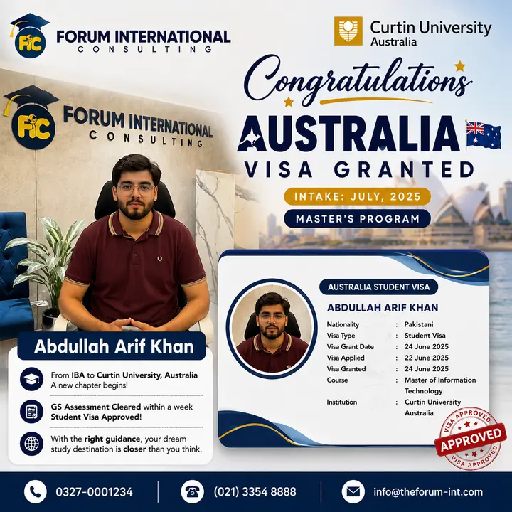Forum International post: Abdullah Arif Khan's Australia student visa, Curtin University