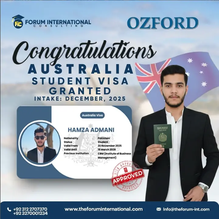Forum International post: Hamza Admani's Australia student visa, Ozford, December 2025 intake